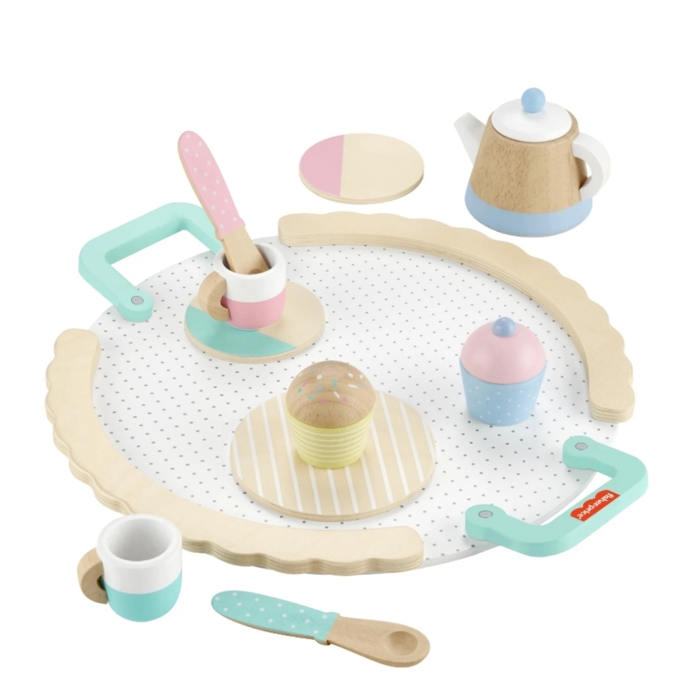 Fisher-Price Wooden Tea Party Set for Preschool Pretend Play, 12 Wood Pieces